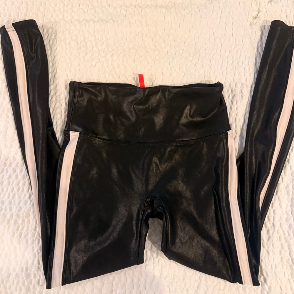 SPANX womens Black Leggings with White Stripe